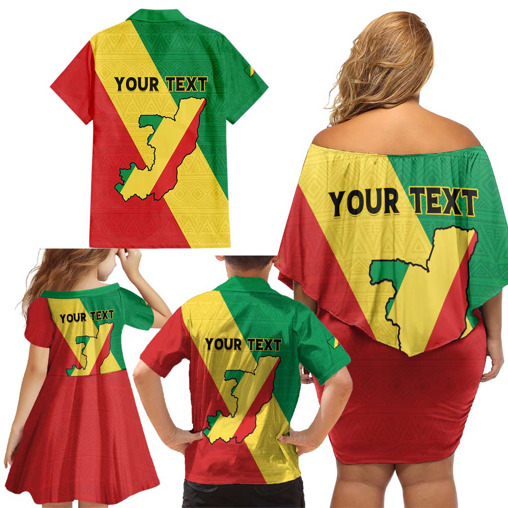 Personalized Congo Brazzaville Family Matching Off Shoulder Short Dress and Hawaiian Shirt Coat Of Arms With Map - Flag Style - Wonder Print Shop