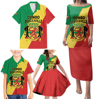Personalized Congo Brazzaville Family Matching Puletasi and Hawaiian Shirt Coat Of Arms With Map - Flag Style - Wonder Print Shop