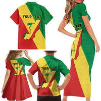 Personalized Congo Brazzaville Family Matching Short Sleeve Bodycon Dress and Hawaiian Shirt Coat Of Arms With Map - Flag Style - Wonder Print Shop