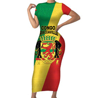 Personalized Congo Brazzaville Family Matching Short Sleeve Bodycon Dress and Hawaiian Shirt Coat Of Arms With Map - Flag Style - Wonder Print Shop
