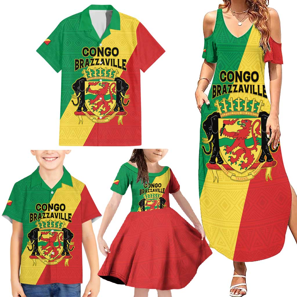 Personalized Congo Brazzaville Family Matching Summer Maxi Dress and Hawaiian Shirt Coat Of Arms With Map - Flag Style - Wonder Print Shop