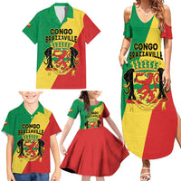 Personalized Congo Brazzaville Family Matching Summer Maxi Dress and Hawaiian Shirt Coat Of Arms With Map - Flag Style - Wonder Print Shop