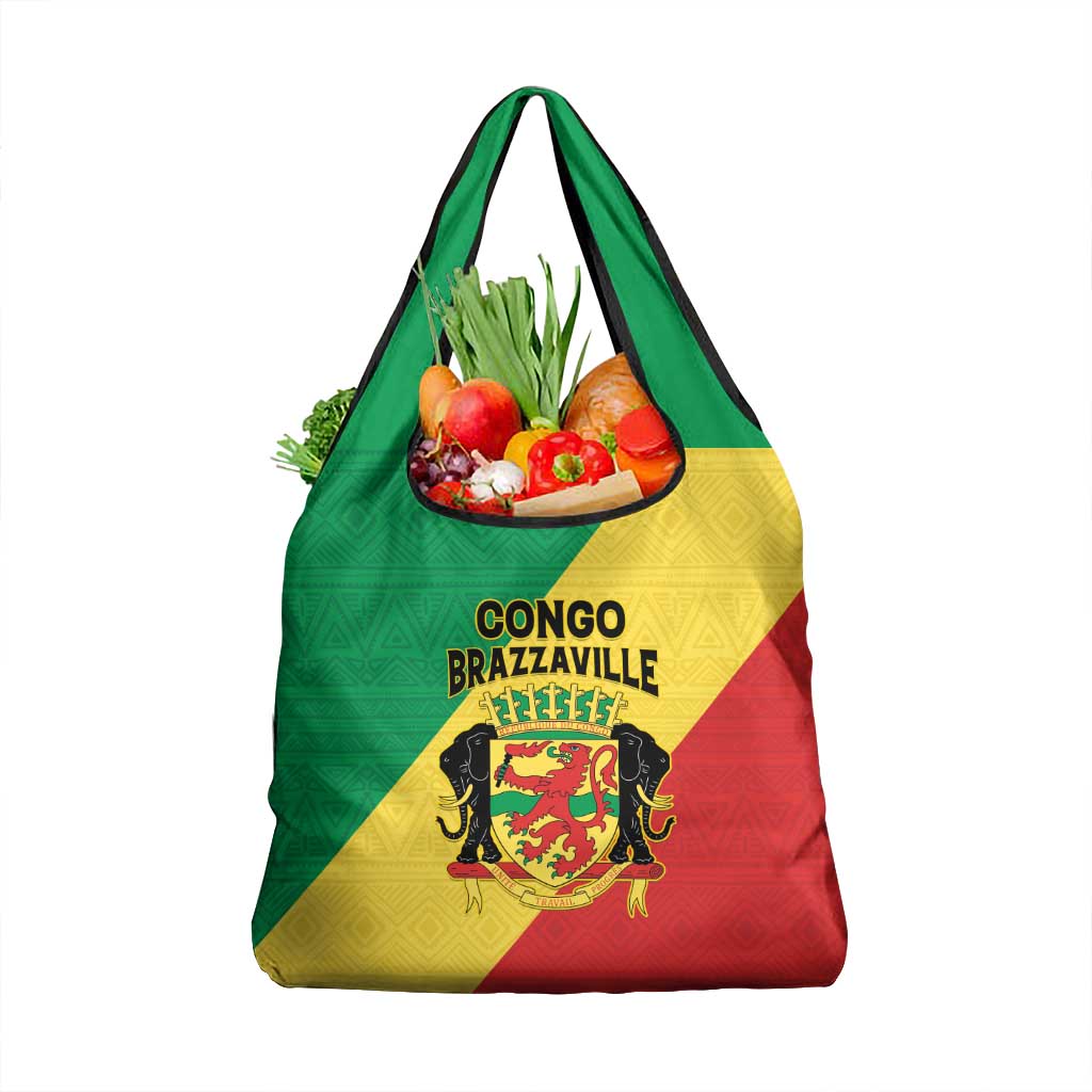 Congo Brazzaville Grocery Bag Coat Of Arms With Map - Flag Style - Wonder Print Shop