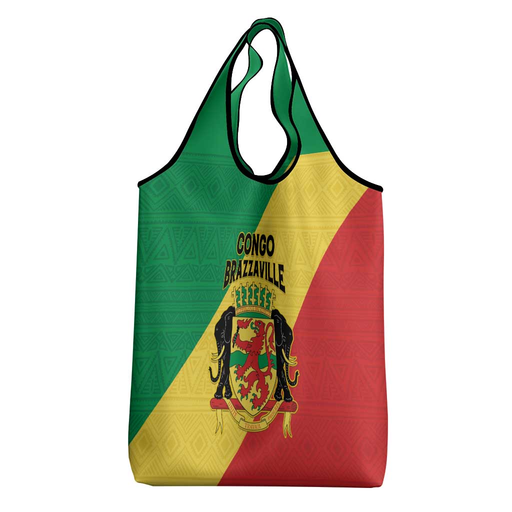 Congo Brazzaville Grocery Bag Coat Of Arms With Map - Flag Style - Wonder Print Shop