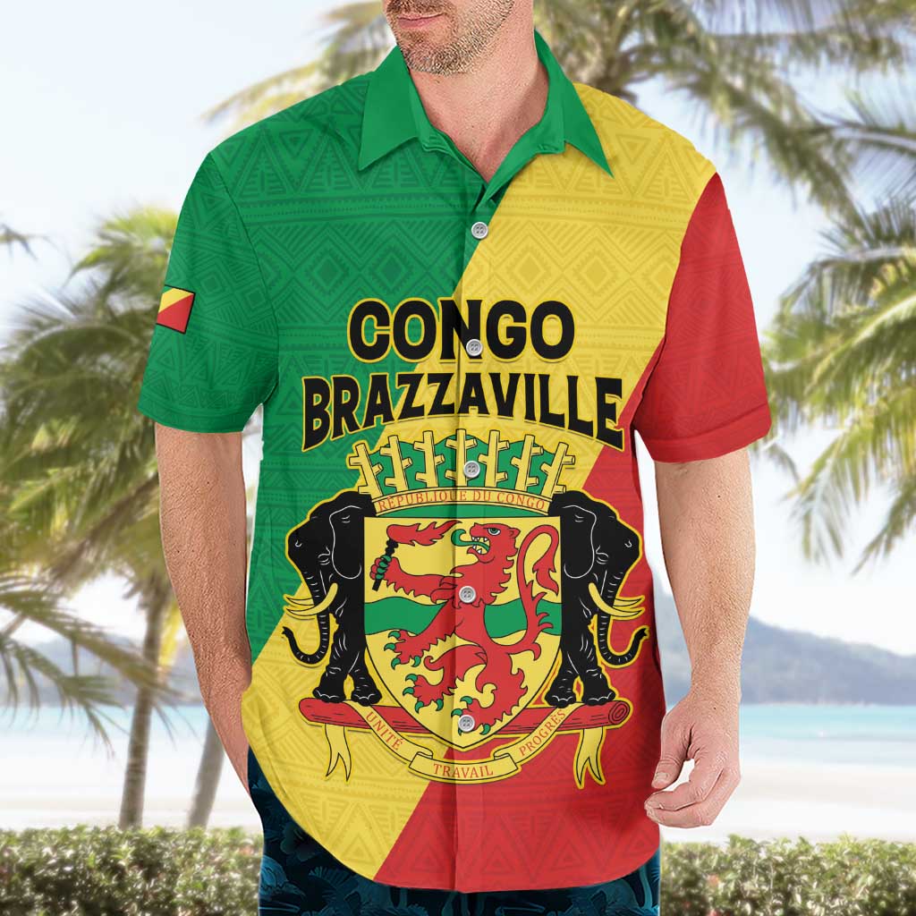 Personalized Congo Brazzaville Hawaiian Shirt Coat Of Arms With Map - Flag Style - Wonder Print Shop