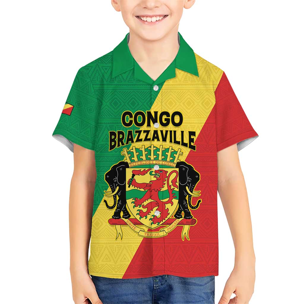 Personalized Congo Brazzaville Hawaiian Shirt Coat Of Arms With Map - Flag Style - Wonder Print Shop