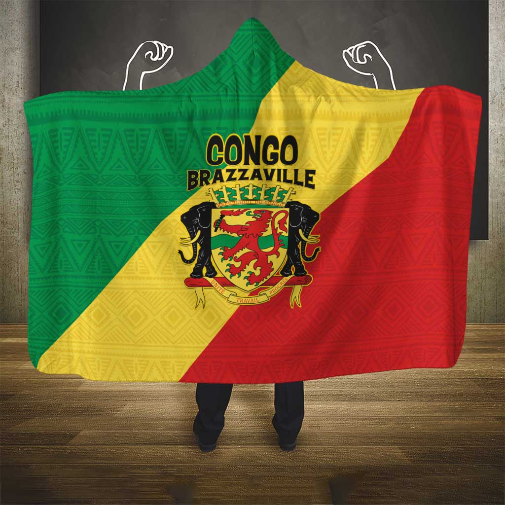 Congo Brazzaville Hooded Blanket Coat Of Arms With Map - Flag Style - Wonder Print Shop