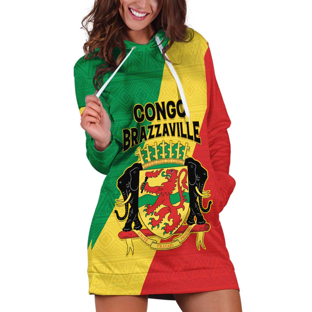 Personalized Congo Brazzaville Hoodie Dress Coat Of Arms With Map - Flag Style - Wonder Print Shop