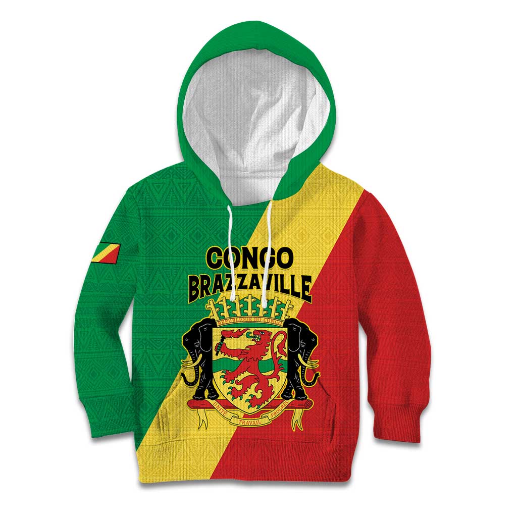 Personalized Congo Brazzaville Kid Hoodie Coat Of Arms With Map - Flag Style - Wonder Print Shop