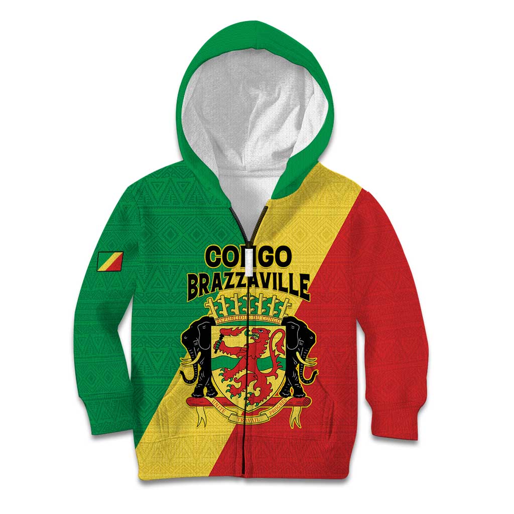 Personalized Congo Brazzaville Kid Hoodie Coat Of Arms With Map - Flag Style - Wonder Print Shop