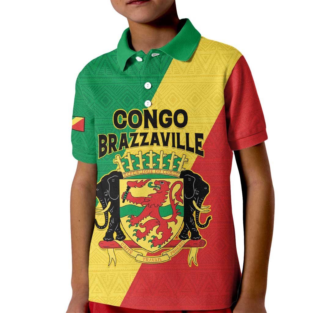 Personalized Congo Brazzaville Kid Polo Shirt Coat Of Arms With Map - Flag Style - Wonder Print Shop