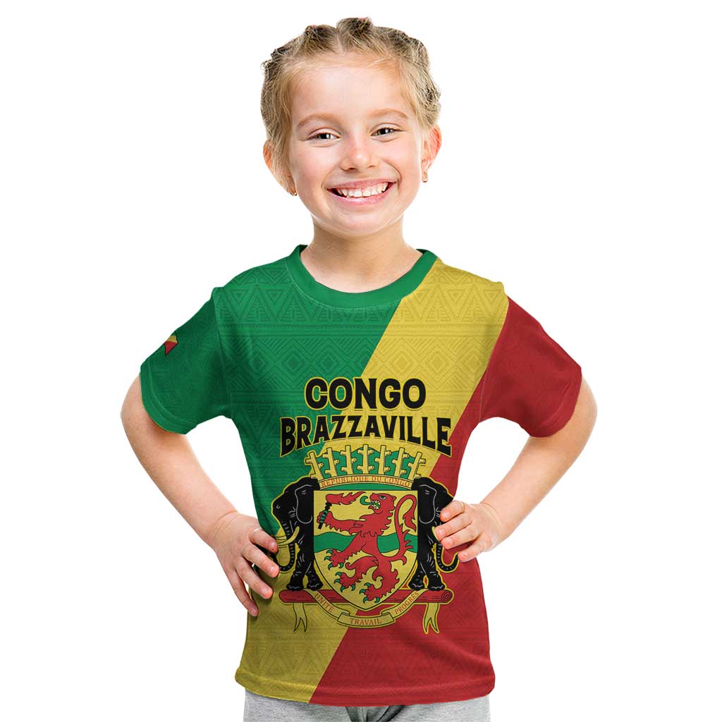 Personalized Congo Brazzaville Kid T Shirt Coat Of Arms With Map - Flag Style - Wonder Print Shop