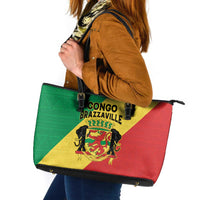 Congo Brazzaville Leather Tote Bag Coat Of Arms With Map - Flag Style - Wonder Print Shop
