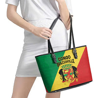 Congo Brazzaville Leather Tote Bag Coat Of Arms With Map - Flag Style - Wonder Print Shop