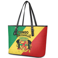 Congo Brazzaville Leather Tote Bag Coat Of Arms With Map - Flag Style - Wonder Print Shop
