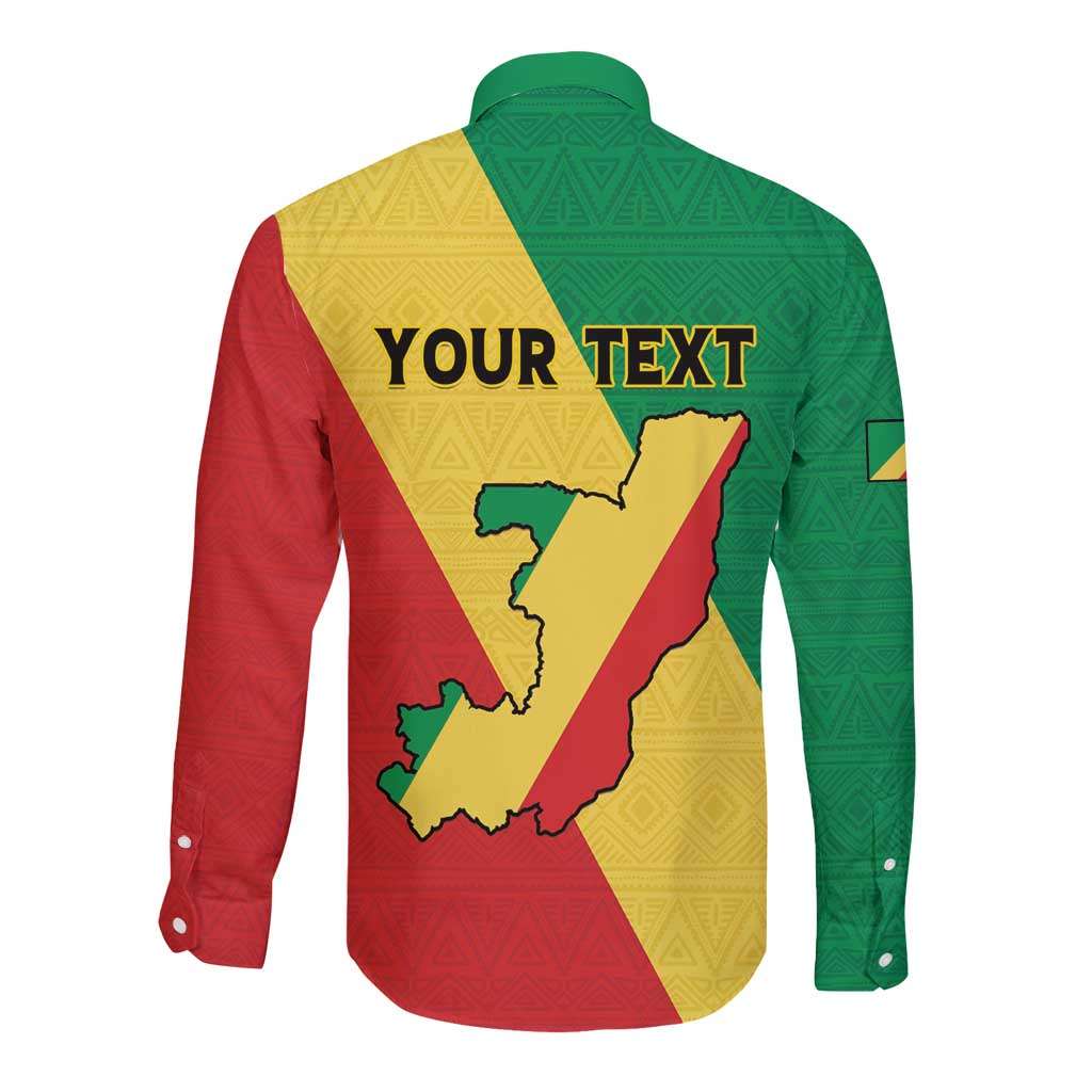 Personalized Congo Brazzaville Long Sleeve Button Shirt Coat Of Arms With Map - Flag Style - Wonder Print Shop