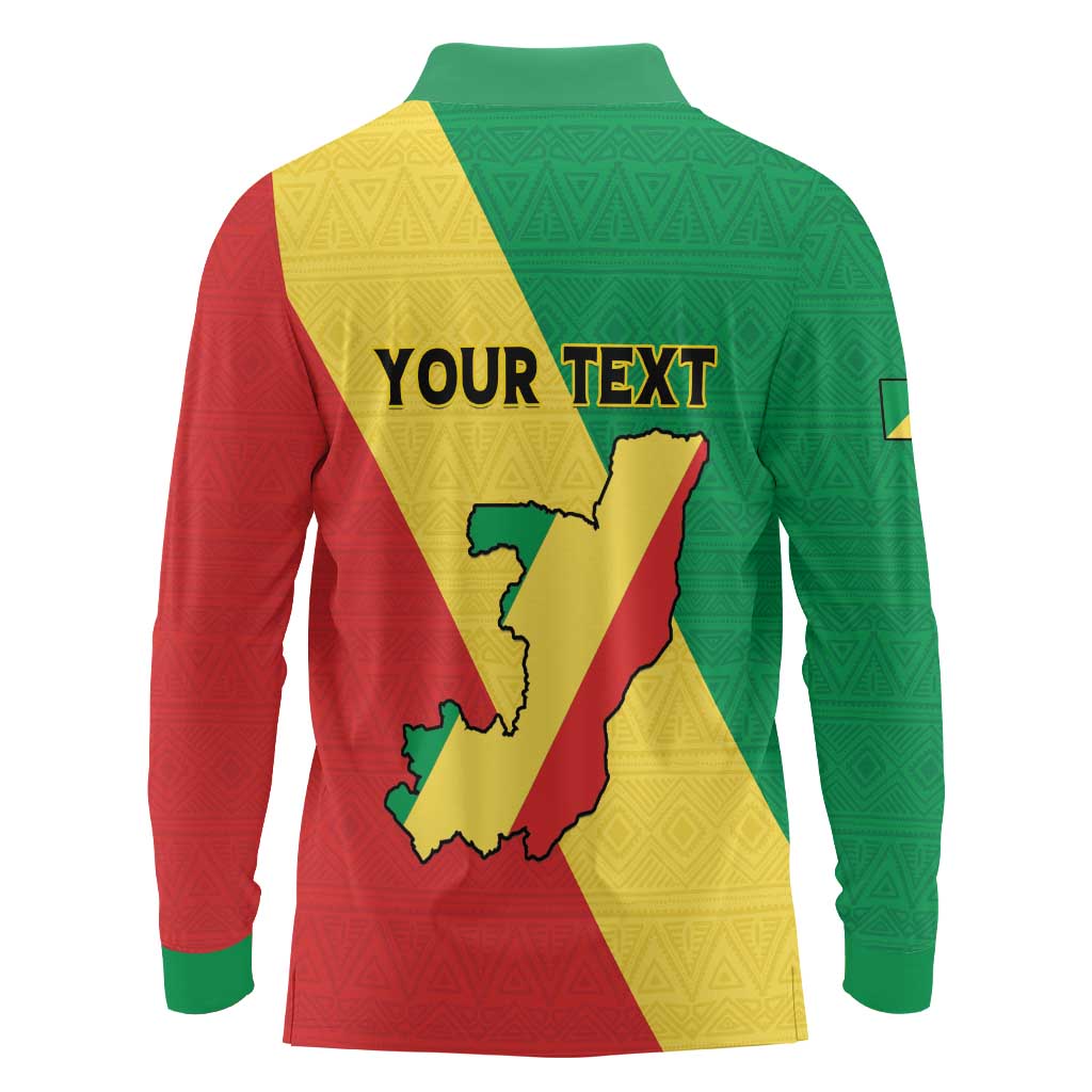 Personalized Congo Brazzaville Long Sleeve Polo Shirt Coat Of Arms With Map - Flag Style - Wonder Print Shop