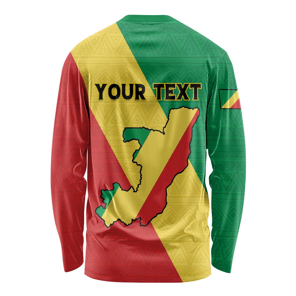 Personalized Congo Brazzaville Long Sleeve Shirt Coat Of Arms With Map - Flag Style - Wonder Print Shop
