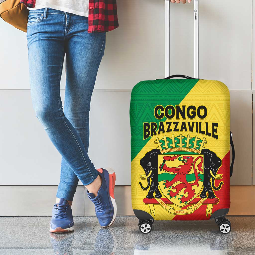 Congo Brazzaville Luggage Cover Coat Of Arms With Map - Flag Style - Wonder Print Shop