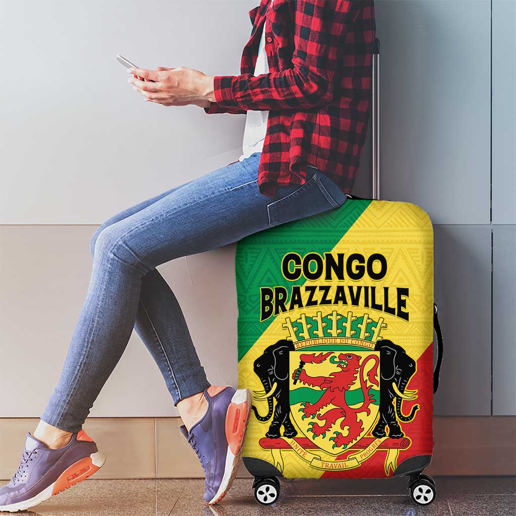 Congo Brazzaville Luggage Cover Coat Of Arms With Map - Flag Style - Wonder Print Shop