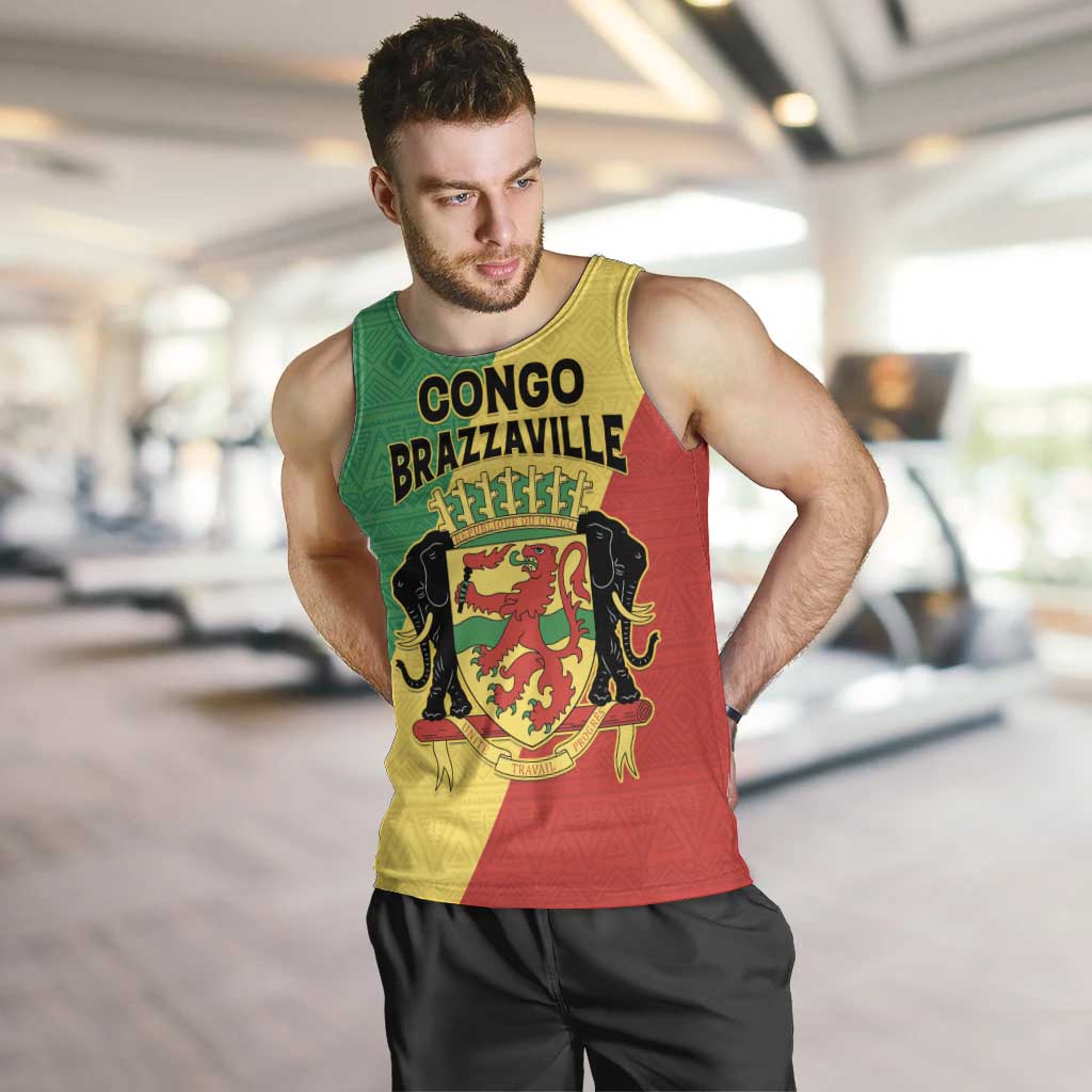 Personalized Congo Brazzaville Men Tank Top Coat Of Arms With Map - Flag Style - Wonder Print Shop