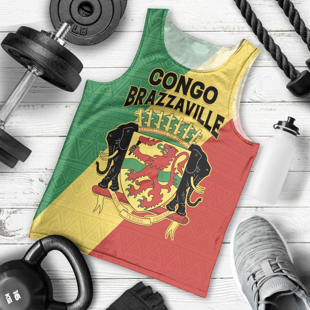 Personalized Congo Brazzaville Men Tank Top Coat Of Arms With Map - Flag Style - Wonder Print Shop