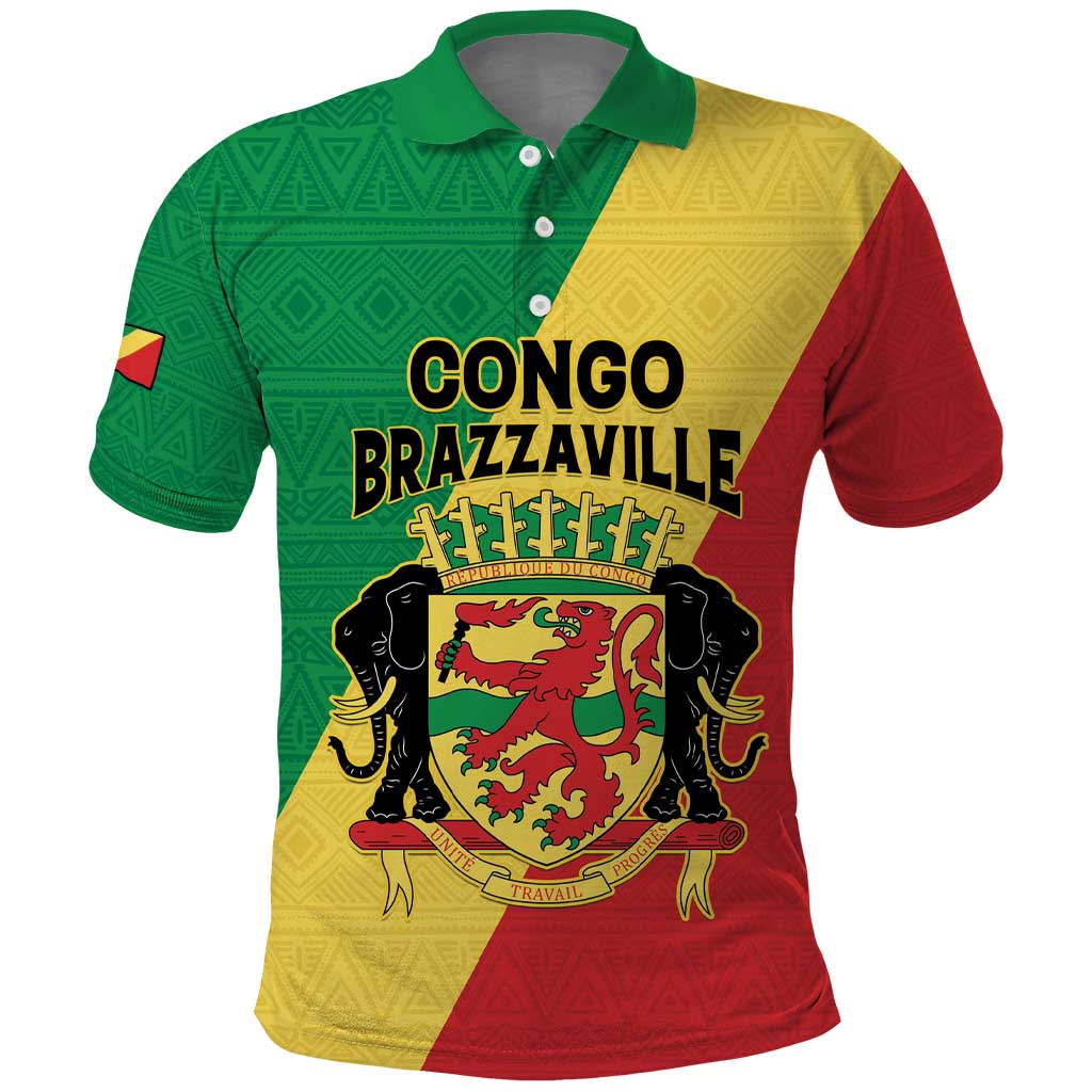 Personalized Congo Brazzaville Polo Shirt Coat Of Arms With Map - Flag Style - Wonder Print Shop