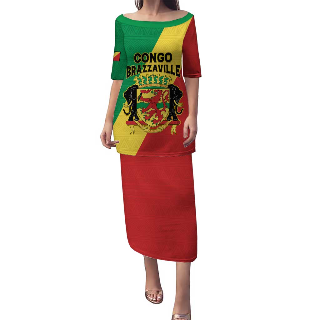 Personalized Congo Brazzaville Puletasi Coat Of Arms With Map - Flag Style - Wonder Print Shop