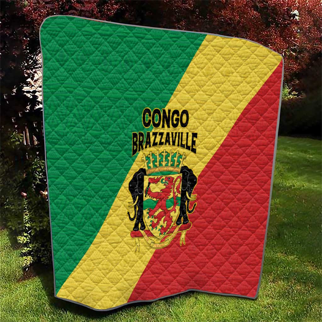 Congo Brazzaville Quilt Coat Of Arms With Map - Flag Style - Wonder Print Shop