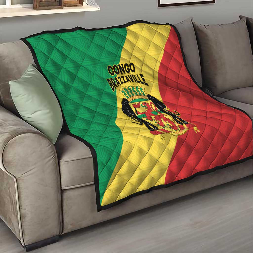 Congo Brazzaville Quilt Coat Of Arms With Map - Flag Style - Wonder Print Shop