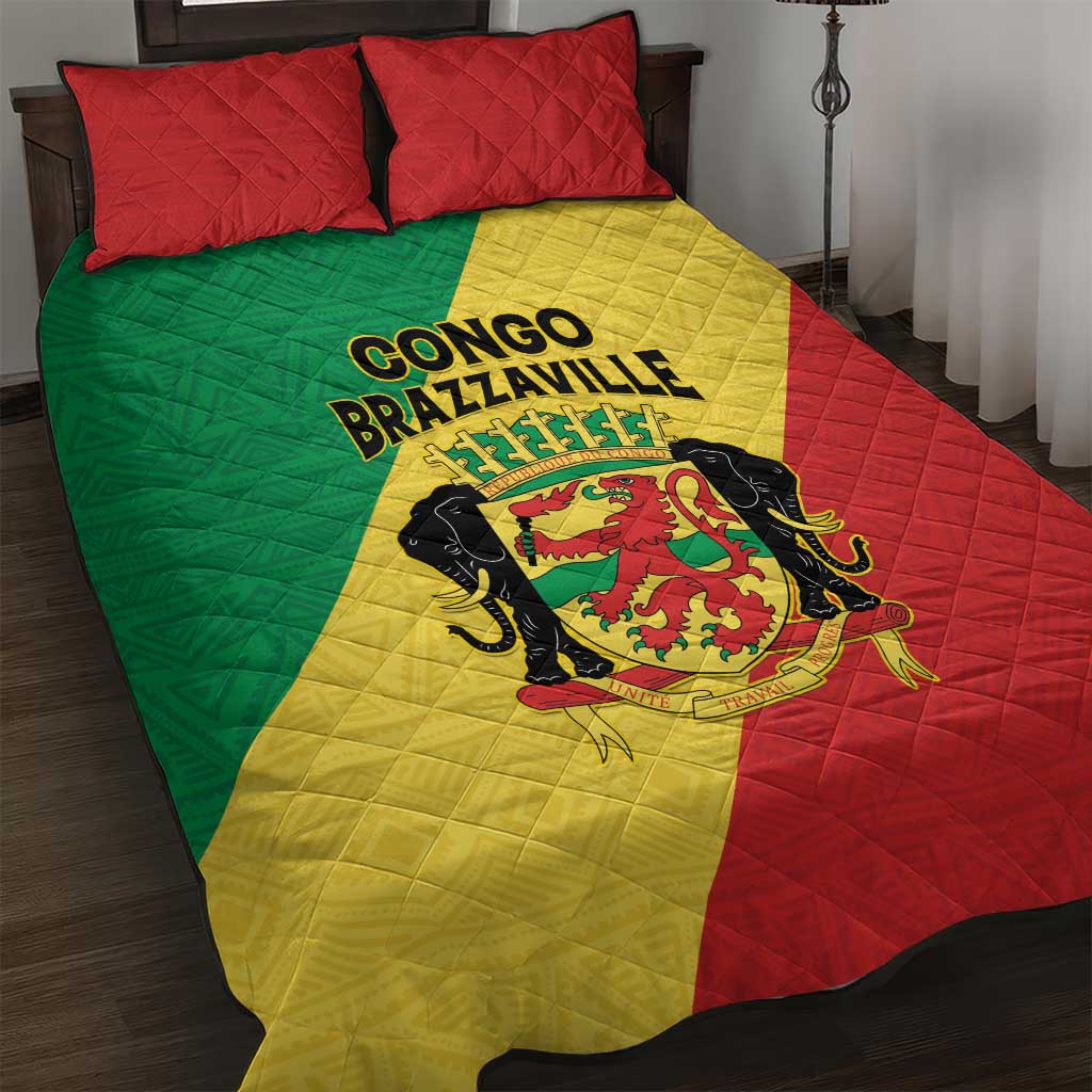 Congo Brazzaville Quilt Bed Set Coat Of Arms With Map - Flag Style - Wonder Print Shop