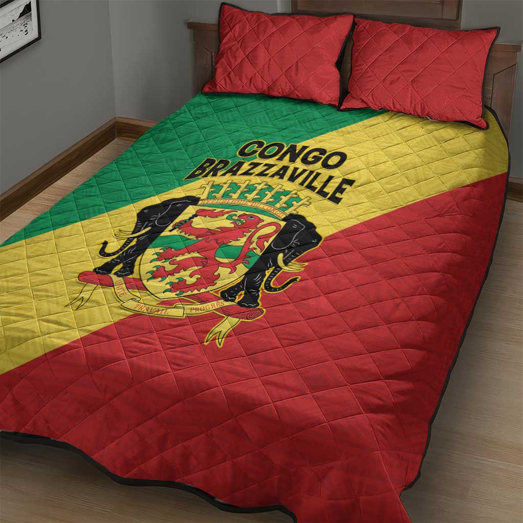 Congo Brazzaville Quilt Bed Set Coat Of Arms With Map - Flag Style - Wonder Print Shop