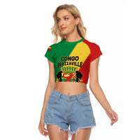 Personalized Congo Brazzaville Raglan Cropped T Shirt Coat Of Arms With Map - Flag Style - Wonder Print Shop