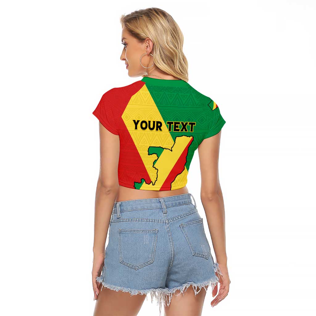 Personalized Congo Brazzaville Raglan Cropped T Shirt Coat Of Arms With Map - Flag Style - Wonder Print Shop