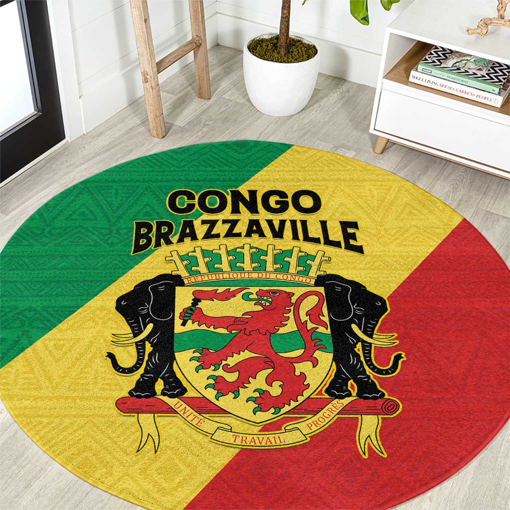 Congo Brazzaville Round Carpet Coat Of Arms With Map - Flag Style - Wonder Print Shop