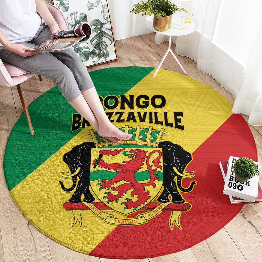 Congo Brazzaville Round Carpet Coat Of Arms With Map - Flag Style - Wonder Print Shop