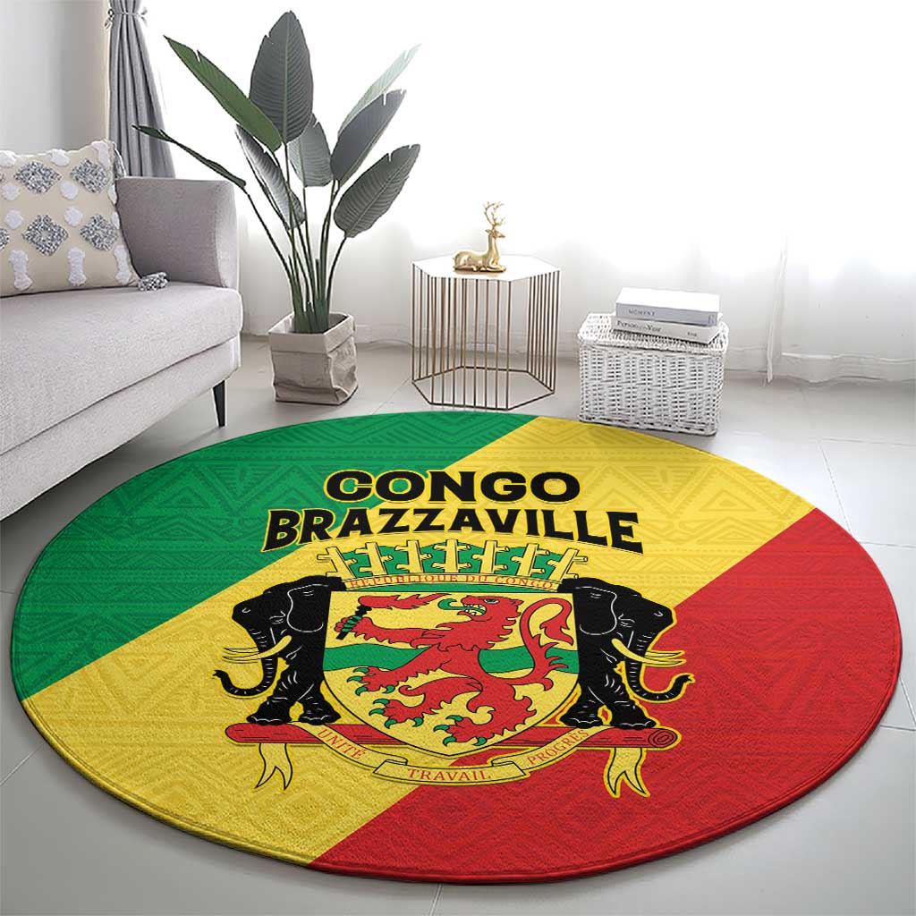 Congo Brazzaville Round Carpet Coat Of Arms With Map - Flag Style - Wonder Print Shop