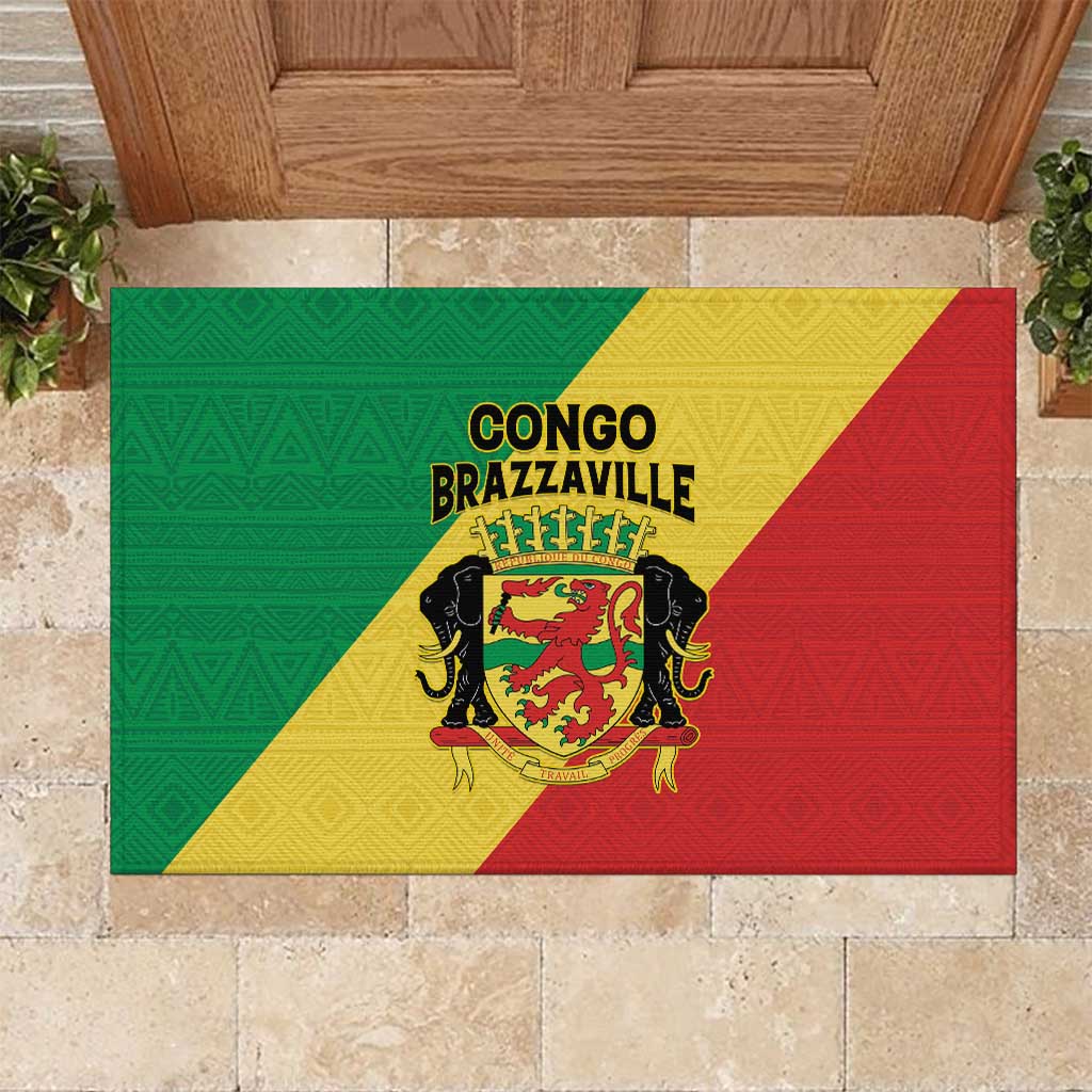 Congo Brazzaville Rubber Doormat Coat Of Arms With Map - Flag Style - Wonder Print Shop