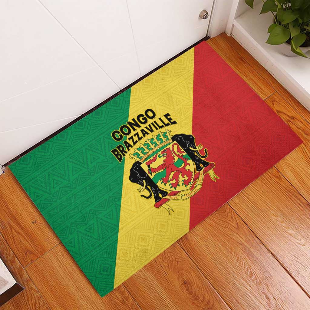 Congo Brazzaville Rubber Doormat Coat Of Arms With Map - Flag Style - Wonder Print Shop