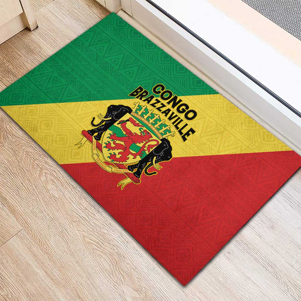 Congo Brazzaville Rubber Doormat Coat Of Arms With Map - Flag Style - Wonder Print Shop