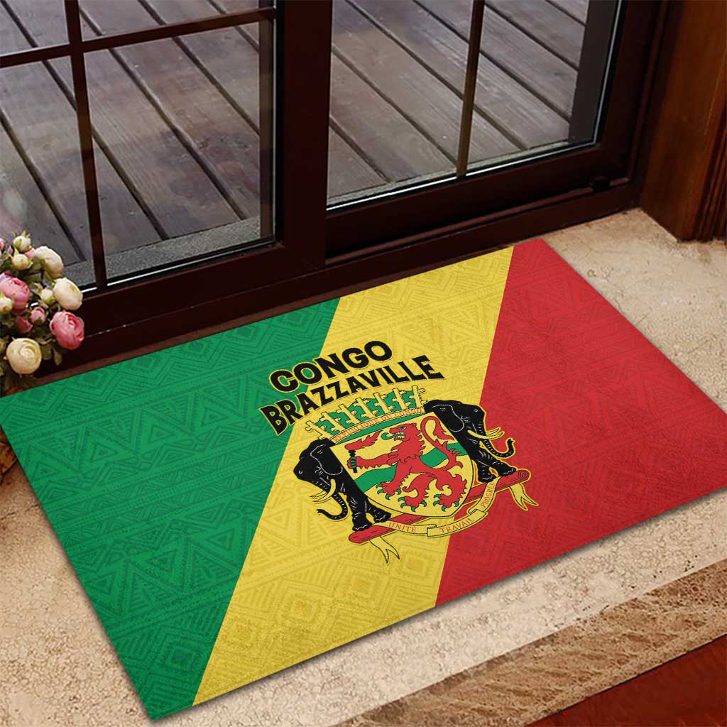 Congo Brazzaville Rubber Doormat Coat Of Arms With Map - Flag Style - Wonder Print Shop