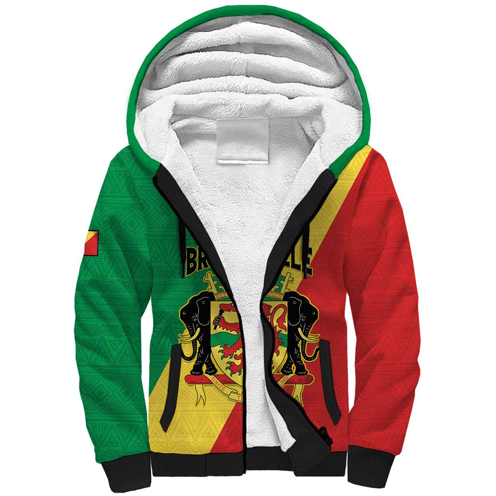 Personalized Congo Brazzaville Sherpa Hoodie Coat Of Arms With Map - Flag Style - Wonder Print Shop