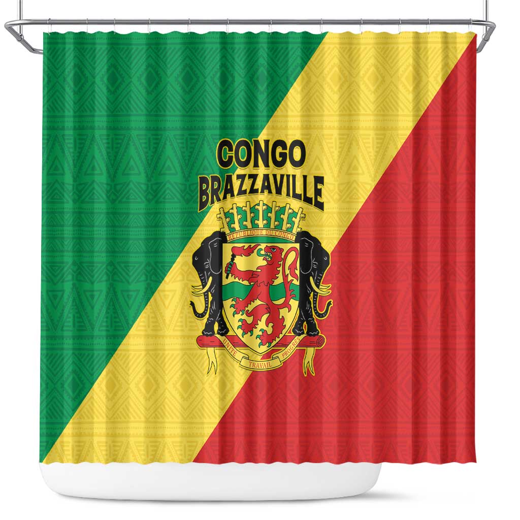 Congo Brazzaville Shower Curtain Coat Of Arms With Map - Flag Style - Wonder Print Shop