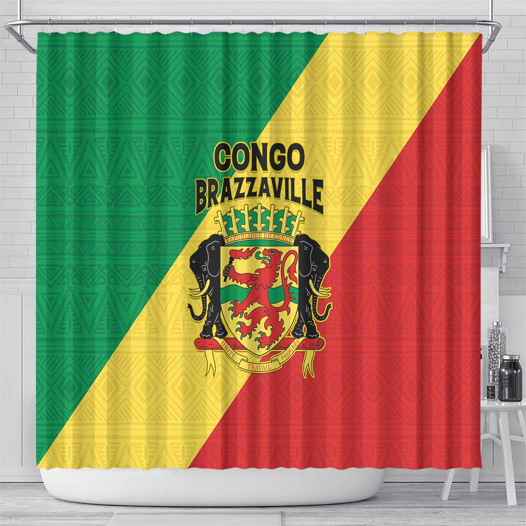 Congo Brazzaville Shower Curtain Coat Of Arms With Map - Flag Style - Wonder Print Shop