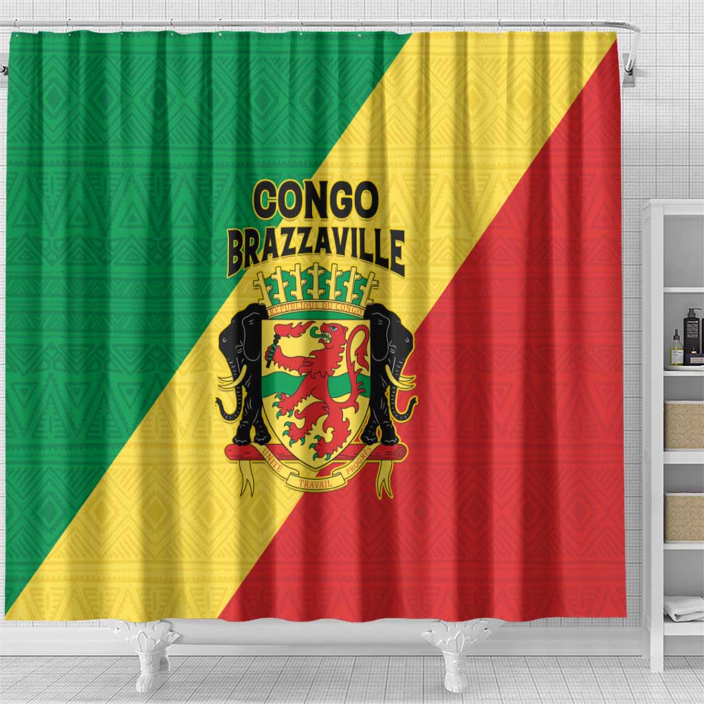 Congo Brazzaville Shower Curtain Coat Of Arms With Map - Flag Style - Wonder Print Shop