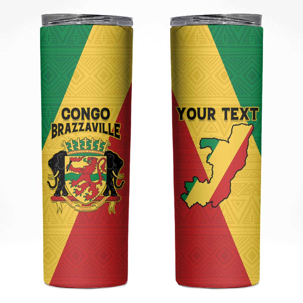 Personalized Congo Brazzaville Skinny Tumbler Coat Of Arms With Map - Flag Style - Wonder Print Shop