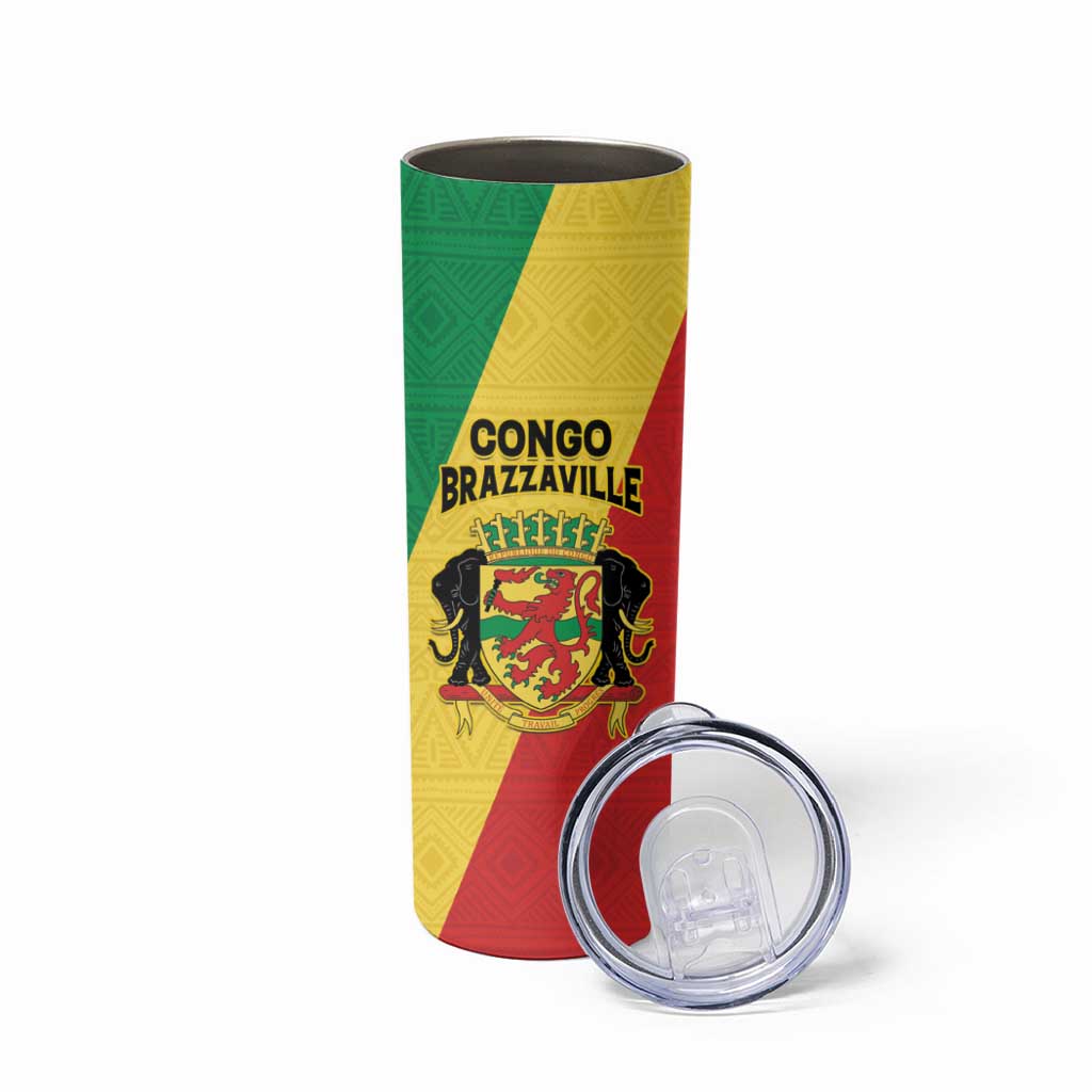 Personalized Congo Brazzaville Skinny Tumbler Coat Of Arms With Map - Flag Style - Wonder Print Shop