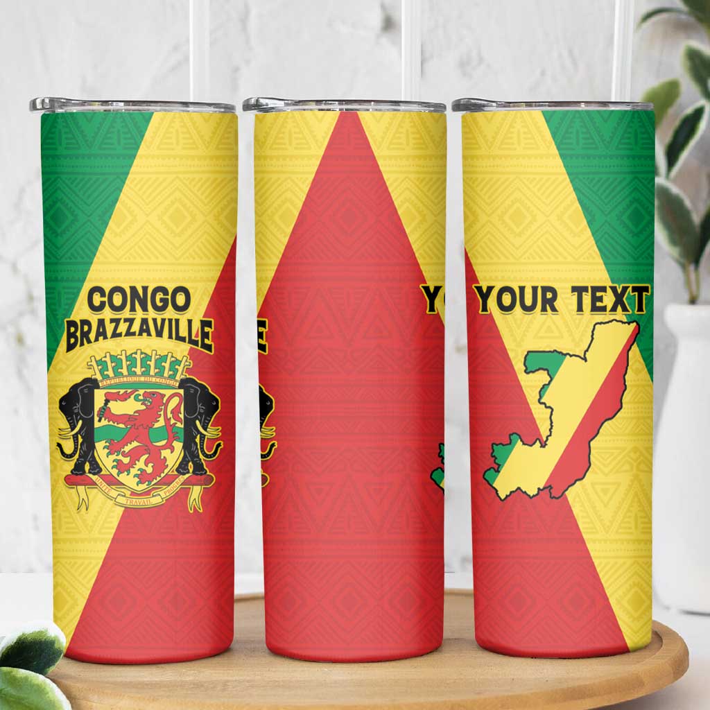 Personalized Congo Brazzaville Skinny Tumbler Coat Of Arms With Map - Flag Style - Wonder Print Shop