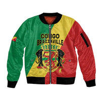 Personalized Congo Brazzaville Sleeve Zip Bomber Jacket Coat Of Arms With Map - Flag Style - Wonder Print Shop