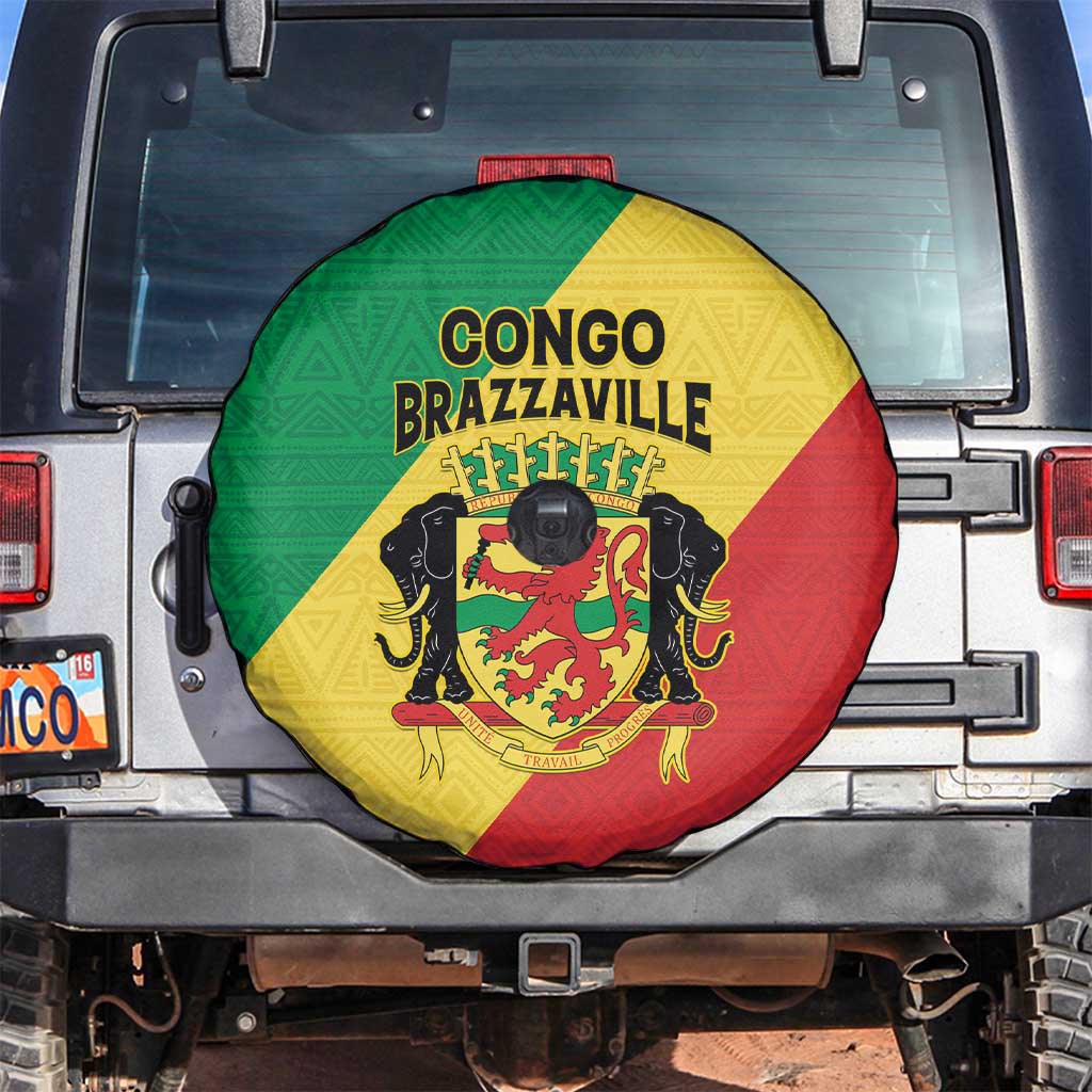 Congo Brazzaville Spare Tire Cover Coat Of Arms With Map - Flag Style - Wonder Print Shop